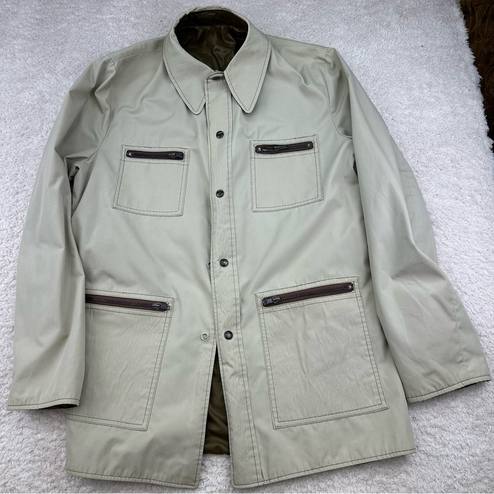 VTG 70s Van Heusen  Mens Coat Reversible Beige/brown Nylon Windbreaker Size L